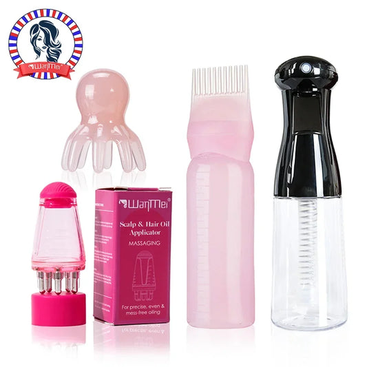 Hair Care Set 4 in 1 Hair Spray Bottle Scalp Massager Hair Oil Applicator Shampoo Brush Hair Care Tools for All Hair Types
