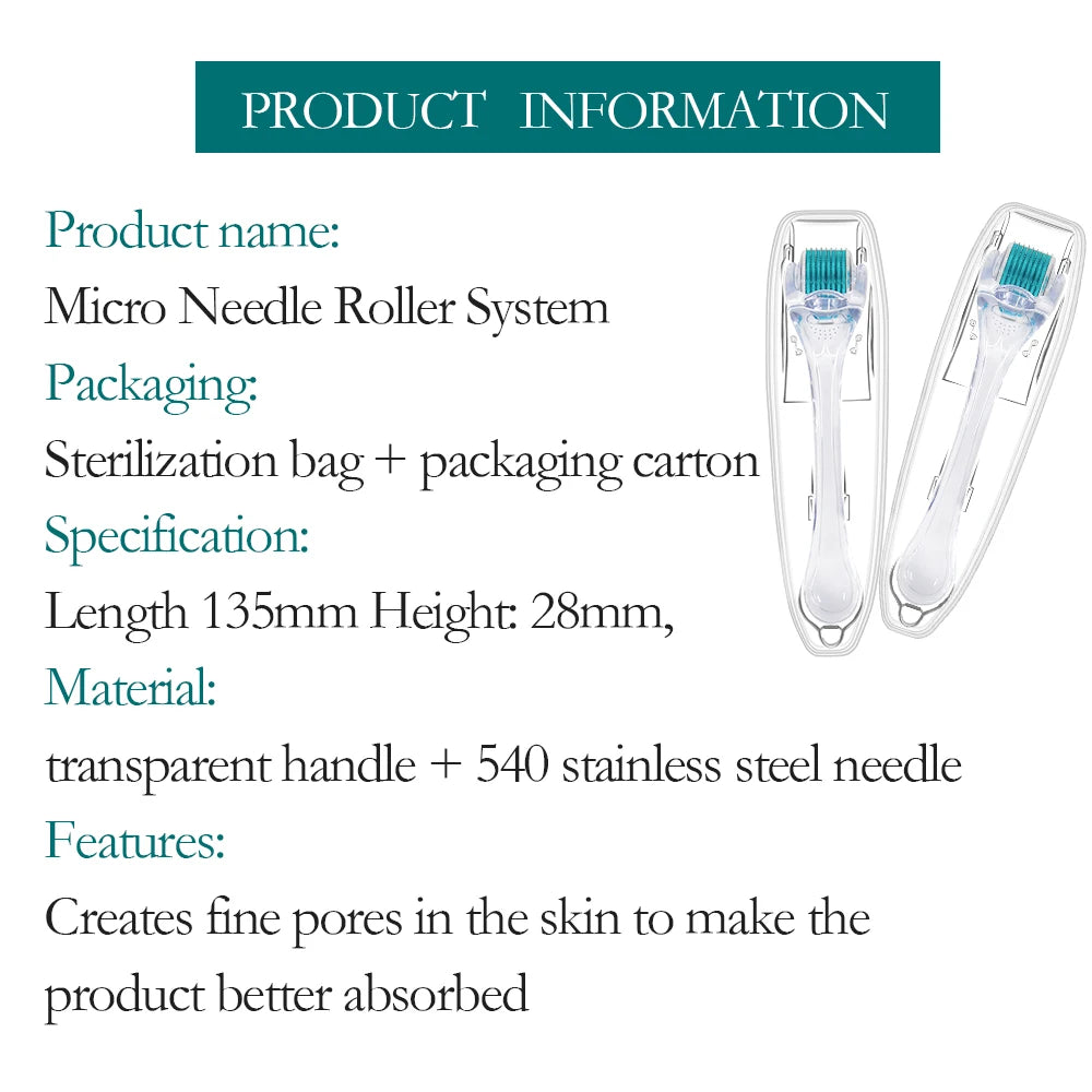 540 Titanium Microneedle Derma Roller 0.2/0.3mm For Face Beard Scalp Hair Growth Scar Repair Skin Care Mesotherapy Beauty Tool