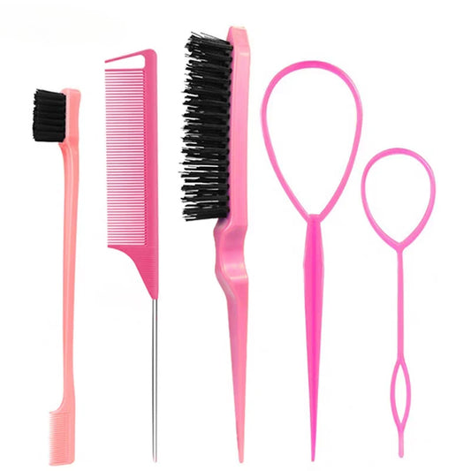 DIY Hair Styling Tools Set Hair Brush Braiding Tool Kit Including Hair Styling Comb Rat Tail Comb Edge Brush Teasing Hairs Brush