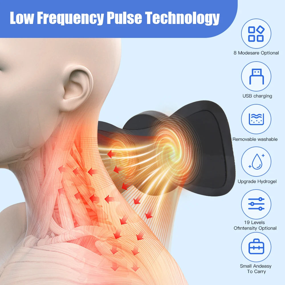 Portable 8 Mode EMS Cervical Vertebra Massage Patch Neck Rechargeable Massager for Muscle Pain Relief Cervical Massage